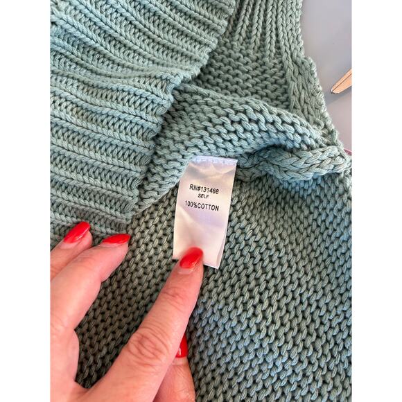 Fate Anthropologie distressed sweater size S cotton ombre tan turquoise crew - Picture 5 of 7